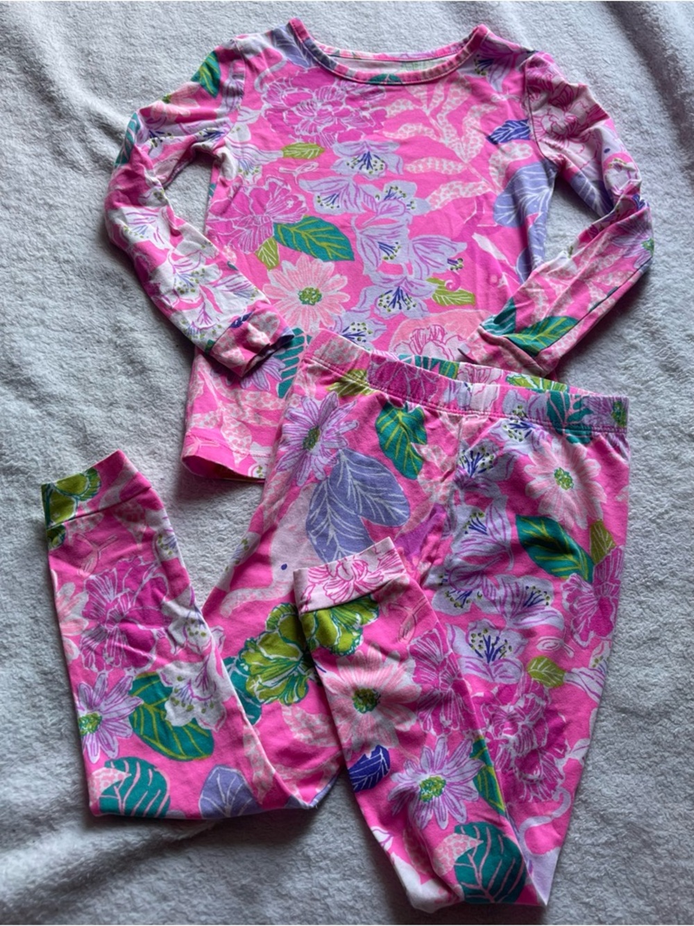 Lilly Pulitzer Girls Sammy pajama set Size 4T Pink Green Matching Long Sleeve